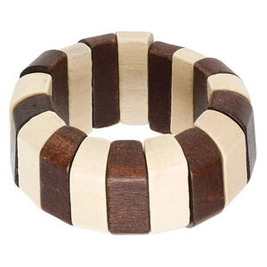 Y2K Vintage Sustainable Brown Natural Tones Chunky Wood Stretch Bangle Bracelet